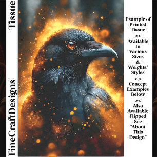 Fiery Dramatic Black Raven Crow DF3R Decoupage Tissue Paper
