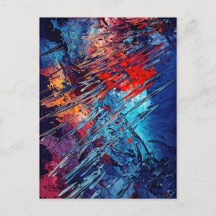 Fiery Drift Blue Red Contemporary Abstract Art Postcard