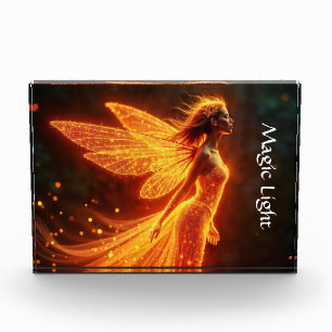 Fiery fairy girl red glow wings cute magic neon photo block