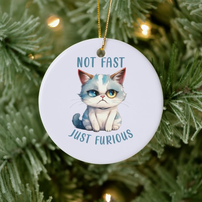 Fiery Feline Spirit – Sassy Angry Cat Design Ceramic Tree Decoration (Tree)
