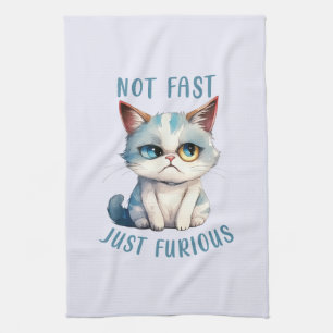 Fiery Feline Spirit – Sassy Angry Cat Design Tea Towel