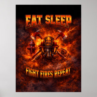 Fiery Firefighter Graphic Art Poster