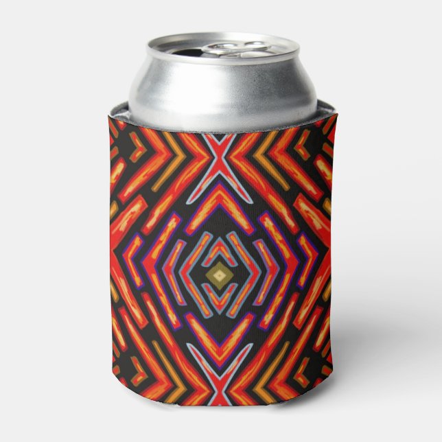 Fiery Flame Red Orange Black  Can Cooler (Can Front)