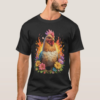 Fiery Floral Chicken T-Shirt