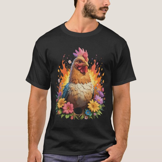 Fiery Floral Chicken T-Shirt (Front)