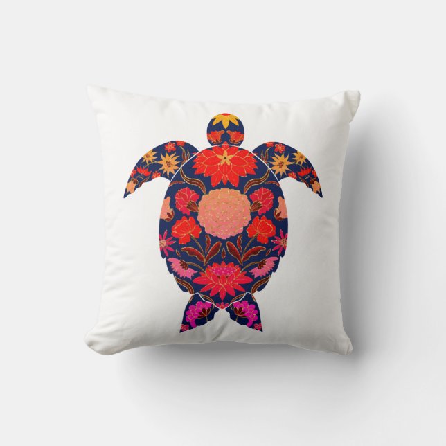 Fiery Floral Sea Turtle Cushion (Front)