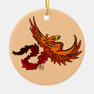 Fiery Flying Phoenix of Autumn Ceramic Tree Decoration