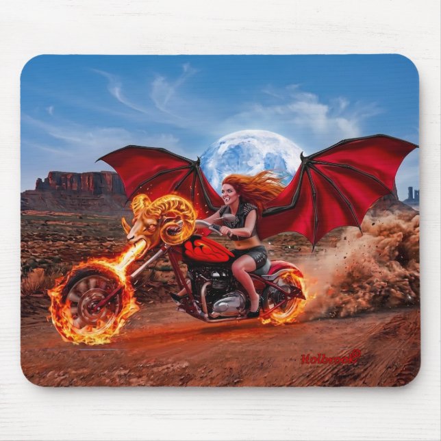 Fiery Foxella Vampire Biker Babe Mouse Pad (Front)