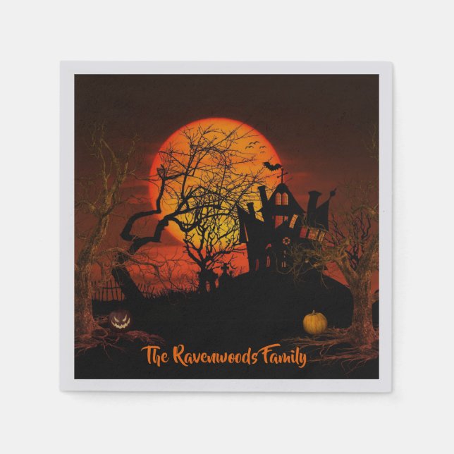 Fiery Full Moon Halloween Napkin (Front)