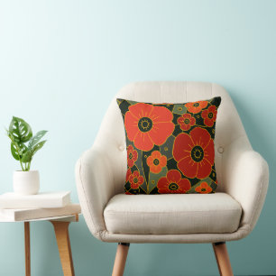 Fiery Garden – Stylised Poppy Bloom Cushion