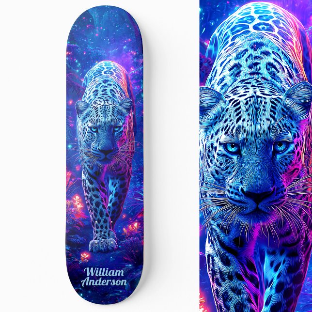 Fiery Glowing Blue Cheetah Cool Style Skateboard (Fiery Glowing Blue Cheetah Cool Style Skateboard)