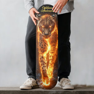 Fiery Glowing Cheetah Skateboard