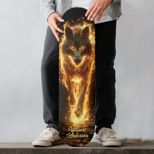 Fiery Glowing Wolf Skateboard