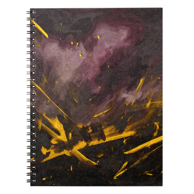 Fiery Gold Purple Abstract Storm Notebook (Front)