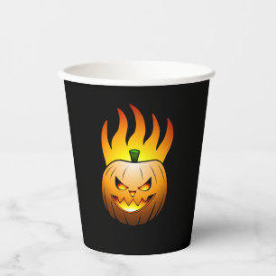 Fiery Halloween Pumpkin Face Paper Cups