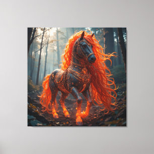 🐴🔥 Fiery Horse Fantasy Red Mane 🌌 Canvas Print