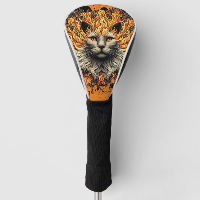 Fiery Inferno Cat Golf Head Cover (Front)