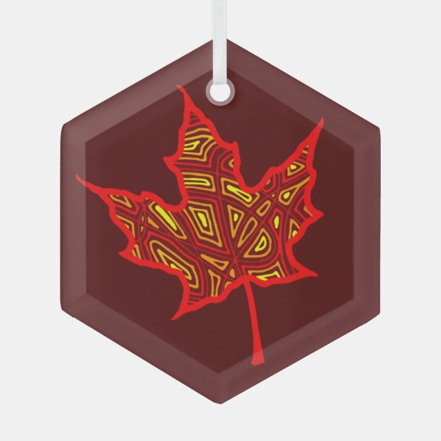 Fiery Leaf Balloon Glass Tree Decoration (Front)