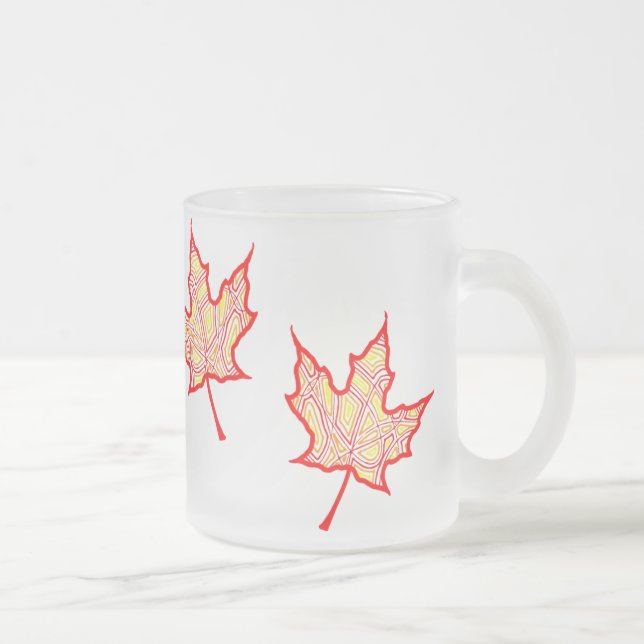Fiery Leaves Frosted Glass Coffee Mug (Right)