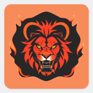 🔥 Fiery Lion Bold Wild Power Fierce Spirit Art Square Sticker