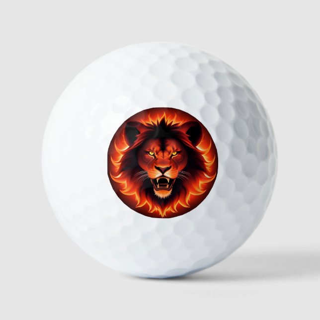 Fiery Lion Face With Glowing Mane Golf Balls (Front)