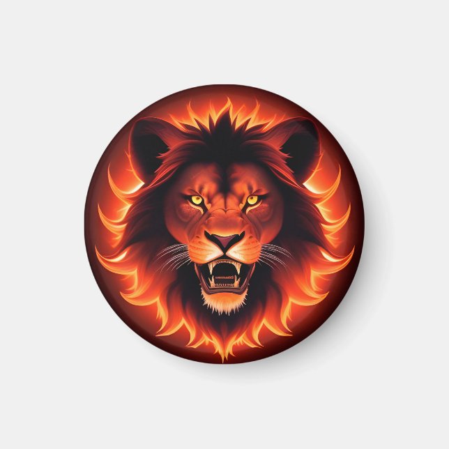 Fiery Lion Face With Glowing Mane Magnet (Front)