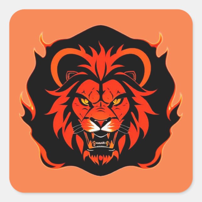 Fiery Lion Head Illustration Square Sticker (Front)