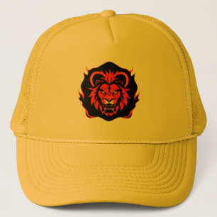 Fiery Lion Head Illustration Trucker Hat