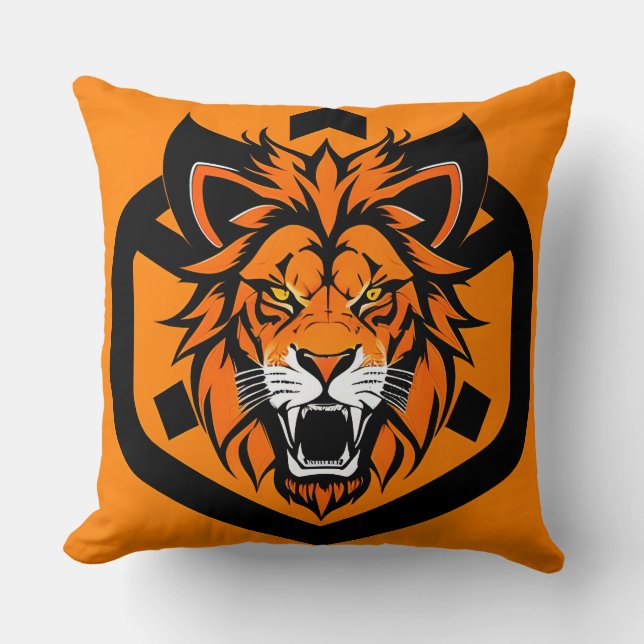 Fiery Lion Illustration Surrounded by Flamboyant Cushion (Front)