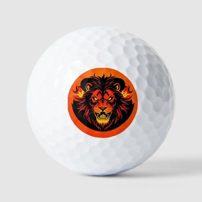 Fiery Lion Illustration Surrounded by Flamboyant Golf Balls (Front)
