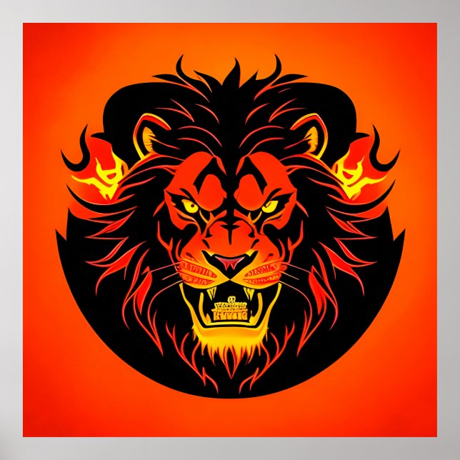 Fiery Lion Illustration Surrounded by Flamboyant Poster (Front)