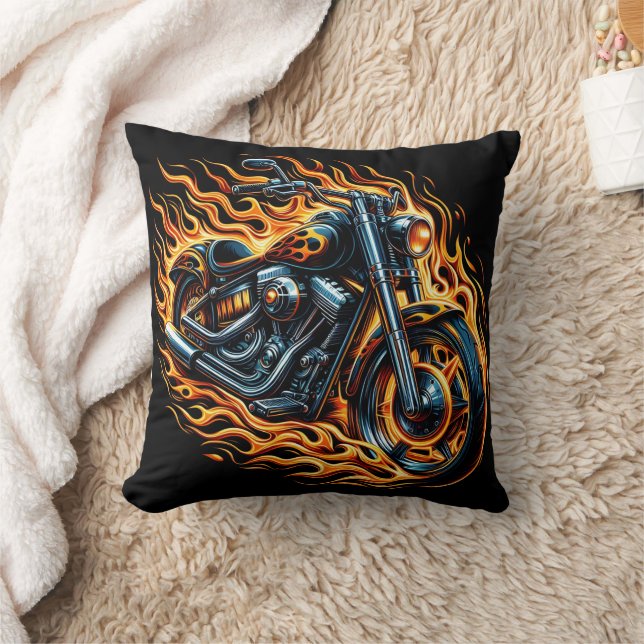 Fiery motorcycle in motion during sunset cushion (Blanket)