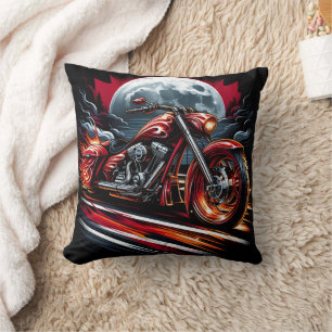 Fiery motorcycle races under a full moon cushion