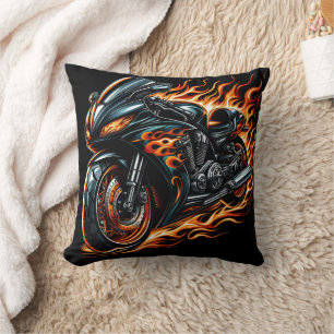Fiery motorcycle roaring through the night cushion
