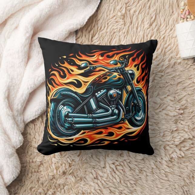 Fiery motorcycle roaring through the night sky cushion (Blanket)