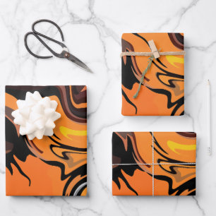 Fiery Orange Abstract Swirl Pattern Wrapping Paper Sheet