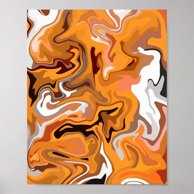 Fiery Orange Abstract Swirl Poster (Front)