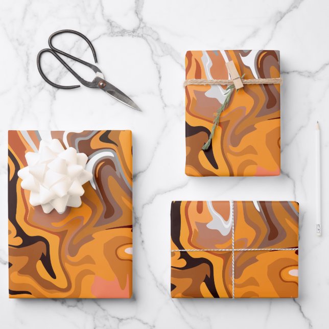 Fiery Orange Abstract Swirl Wrapping Paper Sheet (Front)