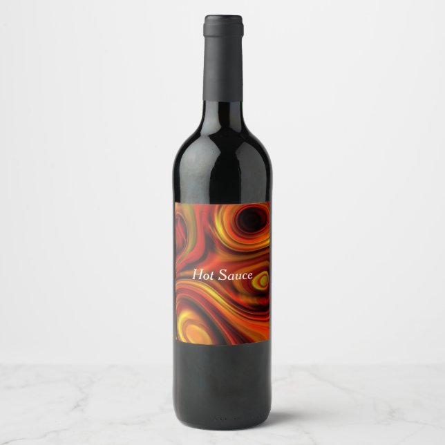 Fiery Orange and Yellow Pattern Wine Label (Front)