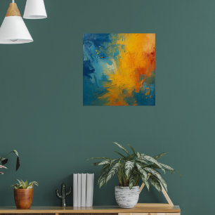 Fiery Orange & Blue Impasto Abstract Art Poster II