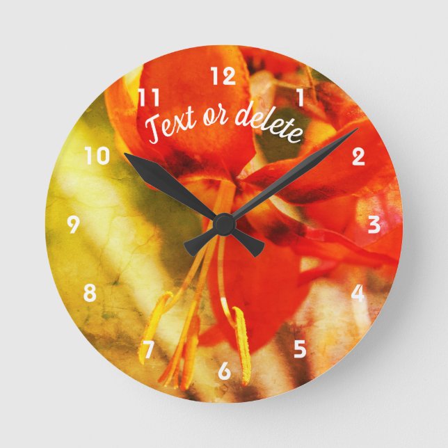 Fiery Orange Daylily Flower Abstract Personalized  Round Clock (Front)