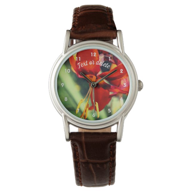 Fiery Orange Daylily Flower Personalised  Watch (Front)