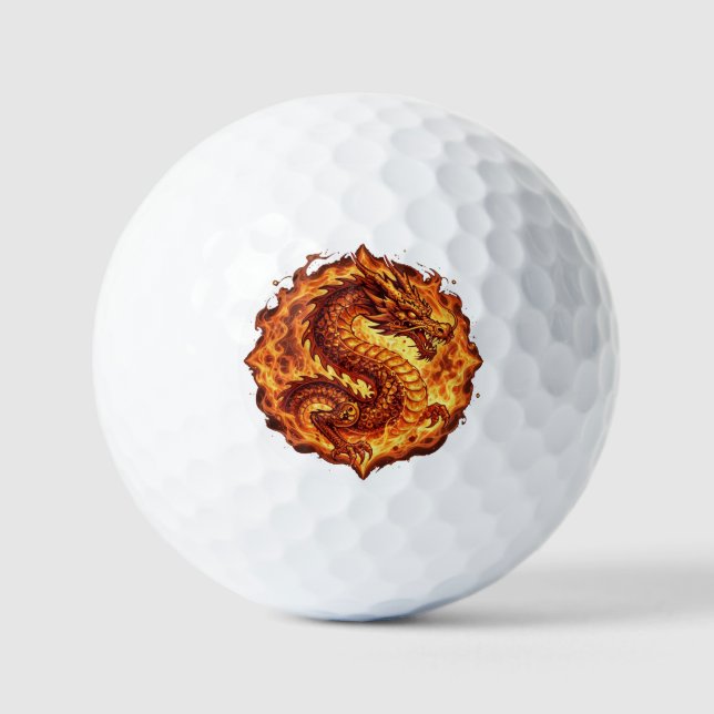 Fiery Orange Dragon Fire Flames Gift for men Golf Balls (Front)