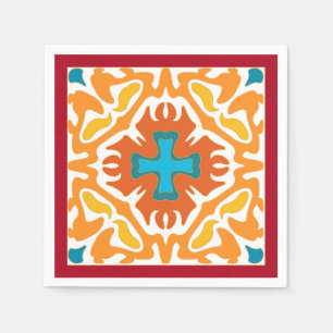 Fiery Orange Spanish Tile with Blue Accents Napkin