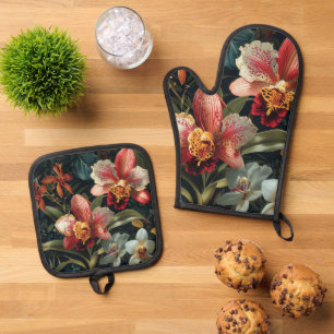 Fiery Orchid Spectrum Watercolor Oven Mitt & Pot Holder Set