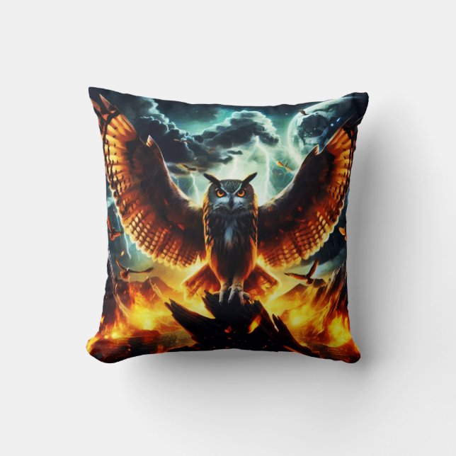 Fiery Owl Moonrise Cushion (Front)
