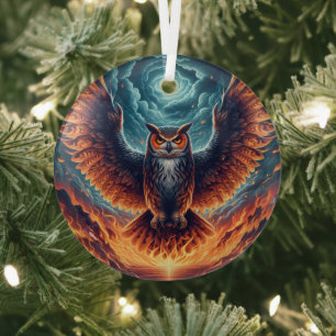 Fiery Owl Phoenix Ascension Glass Tree Decoration