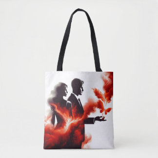 Fiery Passion Couple Silhouette - Surreal Flame Ar Tote Bag