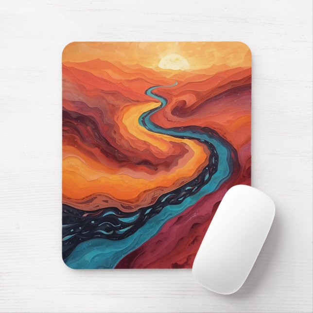 Fiery Path – Vibrant Abstract Sunset Landscape Mouse Pad (With Mouse)