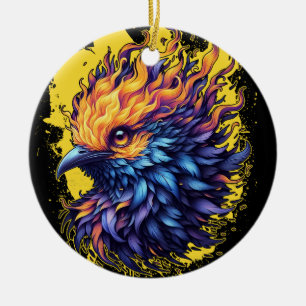 Fiery Phoenix Bird Art Ceramic Tree Decoration